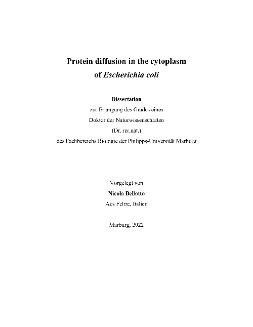 Protein diffusion in the cytoplasm of Escherichia coli