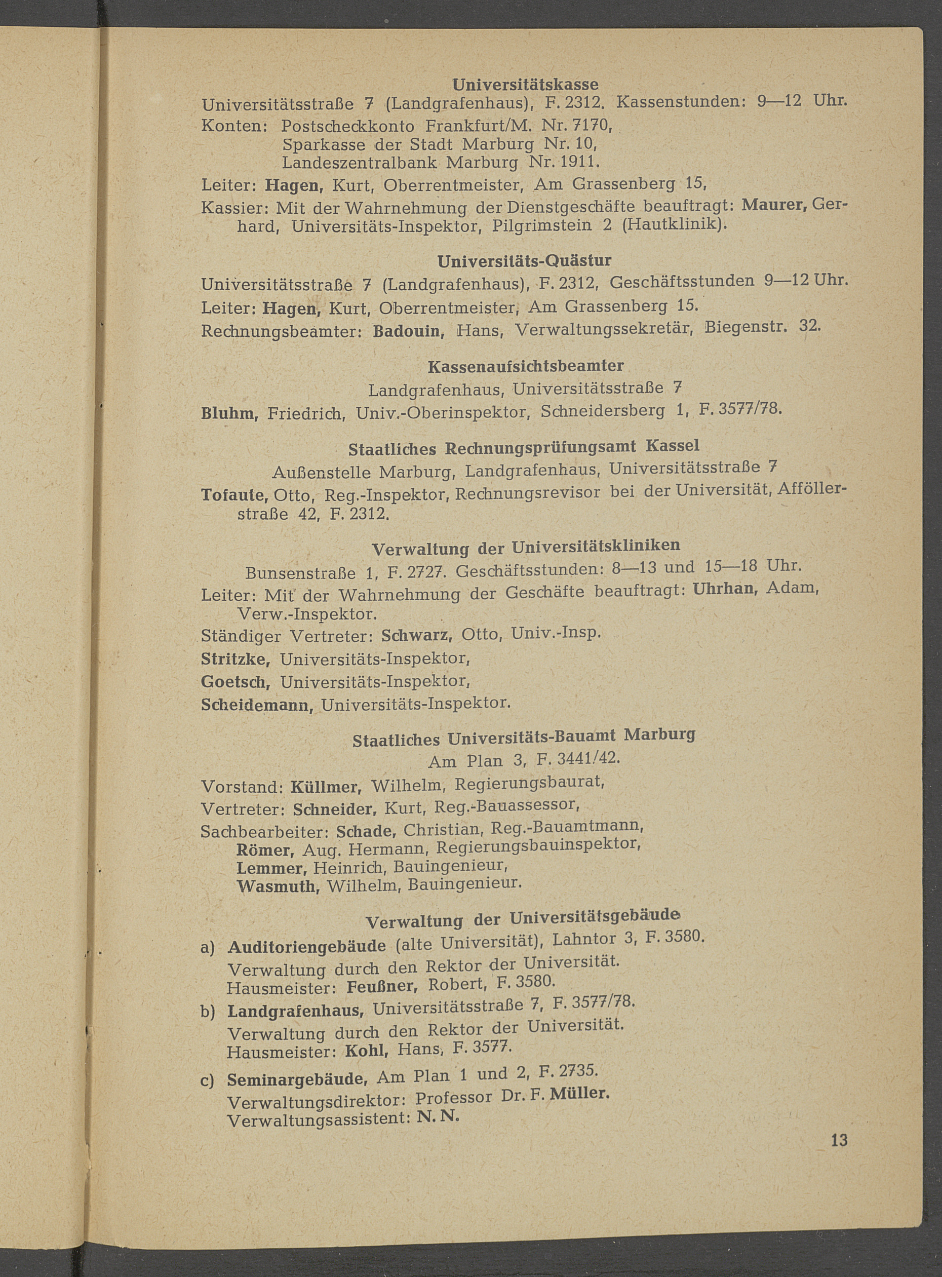 Personal- und Vorlesungsverzeichnis / Philipps-Universität Marburg. WS  1954/55.