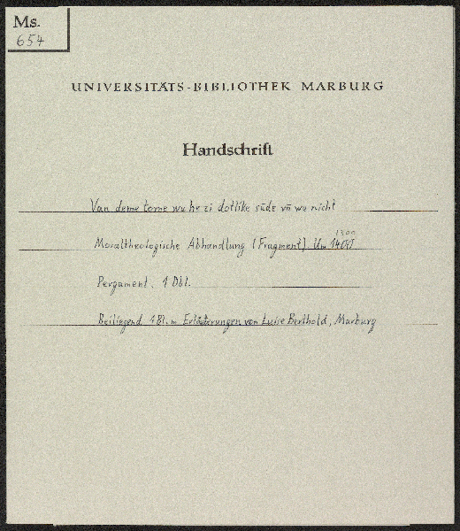 Universitätsbibliothek Marburg Ms. 654: Moraltheologische Abhandlung