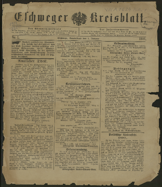 Eschweger Kreisblatt. Jg. 1881