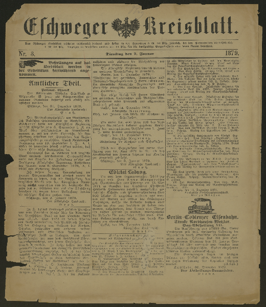 Eschweger Kreisblatt. Jg. 1879