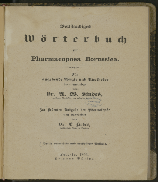 Vollständiges Wörterbuch zur Pharmacopoea Borussica