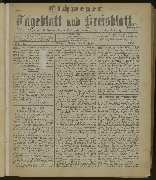 Eschweger Tageblatt und Kreisblatt. Jg. 1899