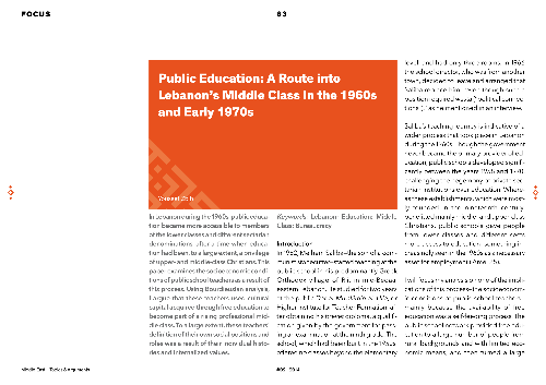 Public Education: A Route into Lebanon’s Middle Class in the 1960s and Early 1970s