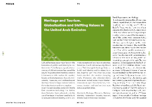 Heritage and Tourism. Global Society and Shifting Values in the United Arab Emirates