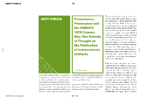 Provenience, Provenance and the UNESCO 1970 Convention: Two Schools of Thought on the Publication of Indeterminate Artifacts