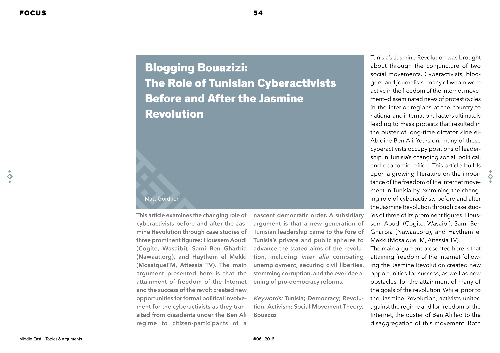 Blogging Bouazizi:  The Role of Cyberactivists Before and After Tunisia’s Jasmine Revolution