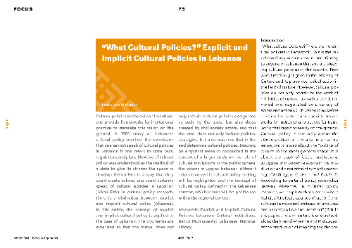 “What Cultural Policies?” Explicit and Implicit Cultural Policies in Lebanon
