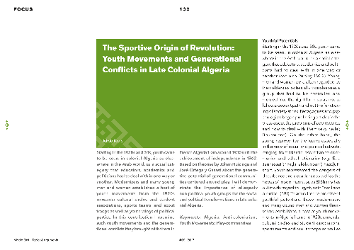 The Sportive Origin of Revolution: Youth Movements and Generational Conflicts in Late Colonial Algeria