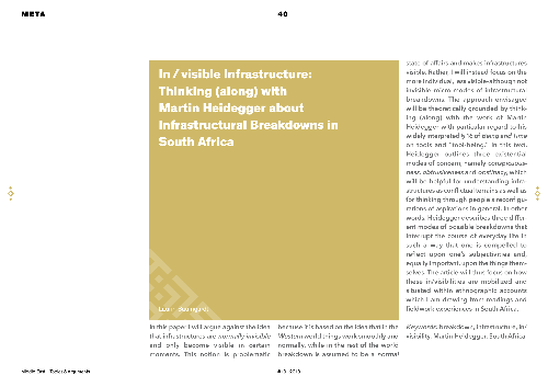 In/visible Infrastructure: Thinking (along) with Martin Heidegger about Infrastructural Breakdowns in South Africa
