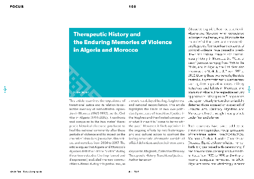 Therapeutic History and the Enduring Memories of Violence in Algeria and Morocco