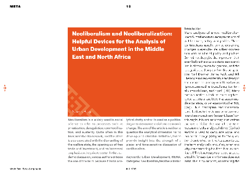 Neoliberalism and Neoliberalization: Helpful Devices for the Analysis of Urban Development in the Middle East and North Africa