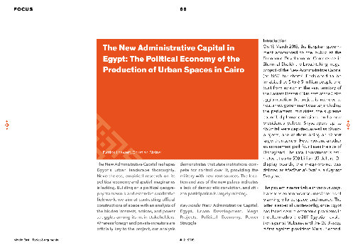 The New Administrative Capital in Egypt: The Political Economy of the Production of Urban Spaces in Cairo