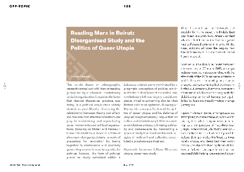 Reading Marx in Beirut: Disorganised Study and the Politics of Queer Utopia