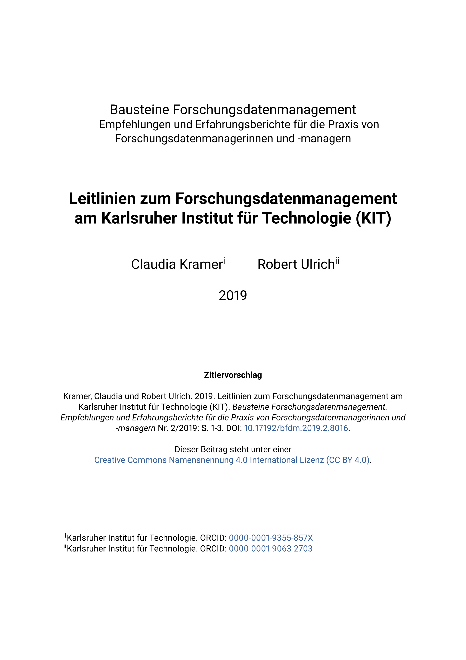 Leitlinien zum Forschungsdatenmanagement am Karlsruher Institut für Technologie (KIT)