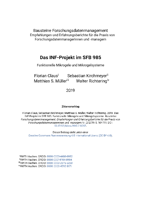 Das INF-Projekt im SFB 985 Funktionelle Mikrogele und Mikrogelsysteme