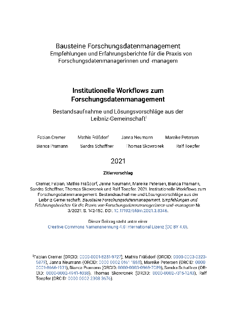 Institutionelle Workflows zum Forschungsdatenmanagement.