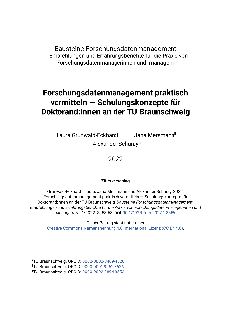 Forschungsdatenmanagement praktisch vermitteln — Schulungskonzepte für Doktorand:innen an der TU Braunschweig