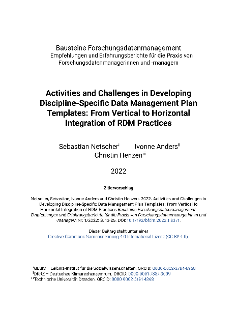 Activities and Challenges in developing Discipline-Specific Data Management Plan Templates