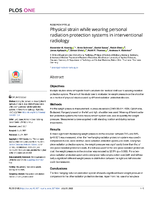 Physical strain while wearing personal radiation protection systems in interventional radiology