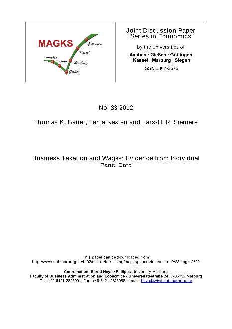 Business Taxation and Wages: Evidence from Individual Panel Data