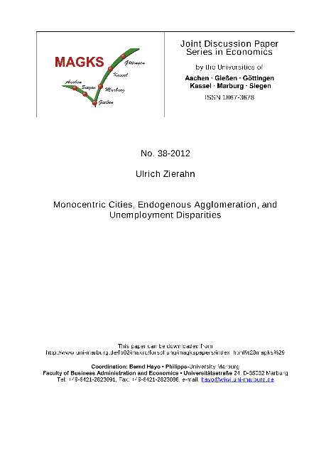 Monocentric Cities, Endogenous Agglomeration, and Unemployment Disparities