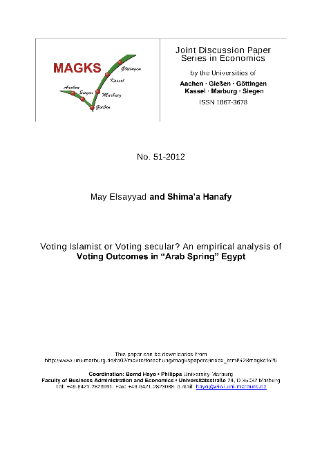 Voting Islamist or Voting secular? An empirical analysis of Voting Outcomes in “Arab Spring” Egypt