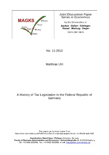 A History of Tax Legislation in the Federal Republic of Germany