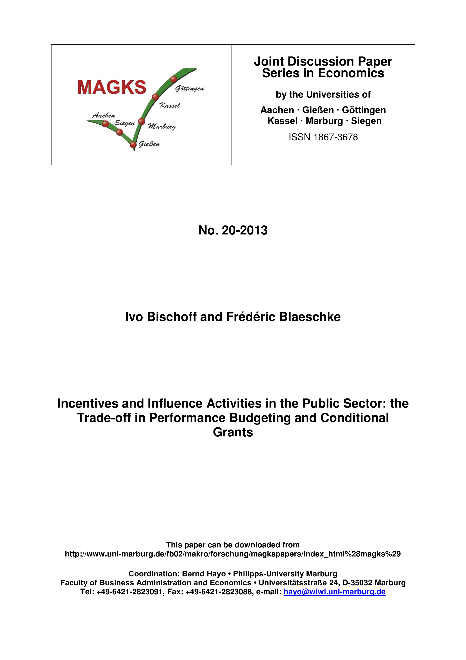 Incentives and Influence Activities in the Public Sector: the Trade-off in Performance Budgeting and Conditional Grants
