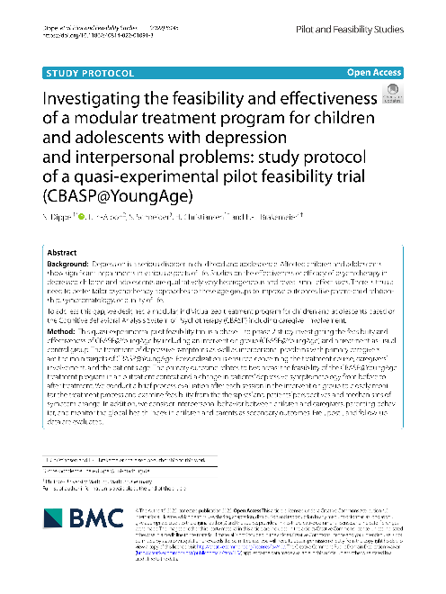 Investigating the feasibility and effectiveness of a modular treatment program for children and adolescents with depression and interpersonal problems: study protocol of a quasi-experimental pilot feasibility trial (CBASP@YoungAge)