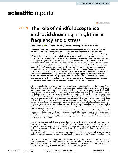 The role of mindful acceptance and lucid dreaming in nightmare frequency and distress