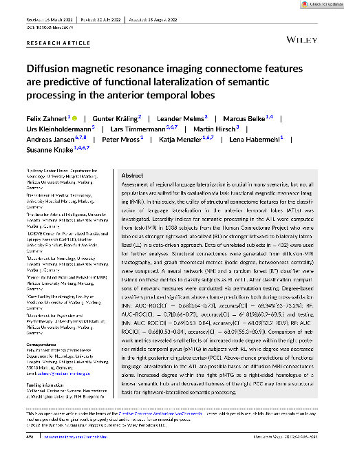 Diffusion magnetic resonance imaging connectome featuresare predictive of functional lateralization of semanticprocessing in the anterior temporal lobes