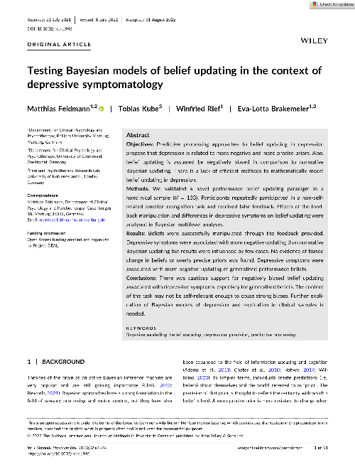 Testing Bayesian models of belief updating in the context of depressive symptomatology