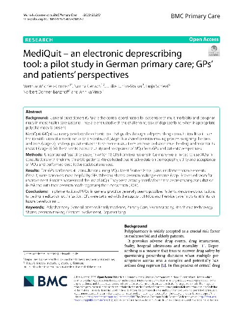 MediQuit – an electronic deprescribing tool: a pilot study in German primary care; GPs’ and patients’ perspectives