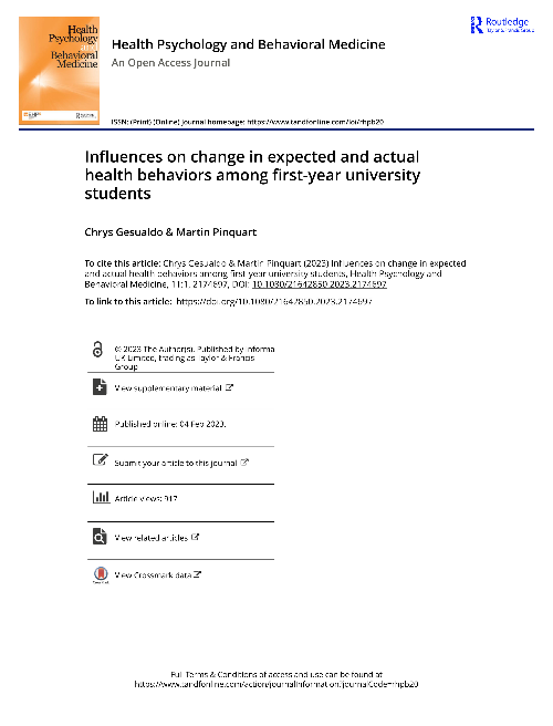Influences on change in expected and actual health behaviors among first-year university students