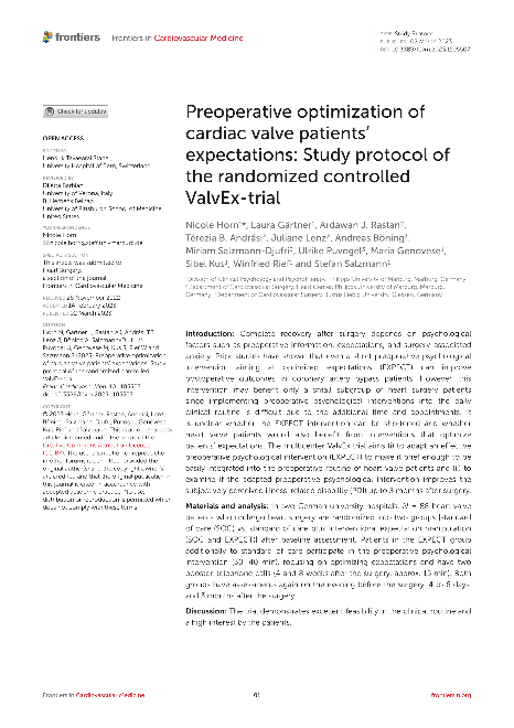 Preoperative optimization of cardiac valve patients’ expectations: Study protocol of the randomized controlled ValvEx-trial