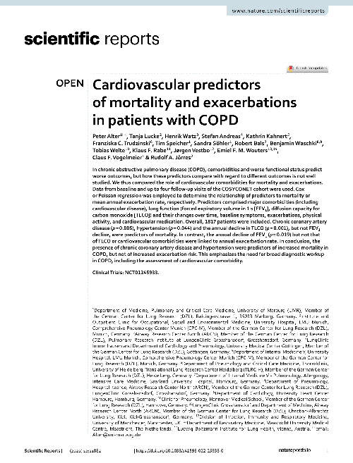 Cardiovascular predictors of mortality and exacerbations in patients with COPD