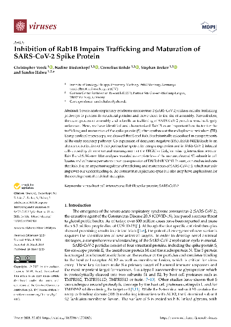 Inhibition of Rab1B Impairs Trafficking and Maturation of SARS-CoV-2 Spike Protein
