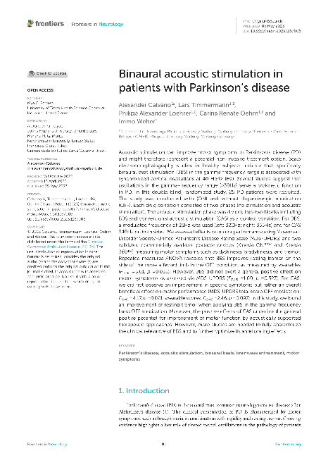 Binaural acoustic stimulation in patients with Parkinson's disease