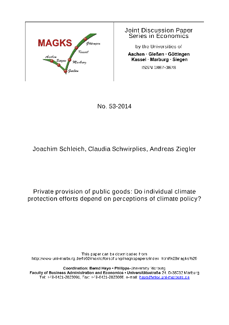 Private provision of public goods: Do individual climate protection efforts depend on perceptions of climate policy?