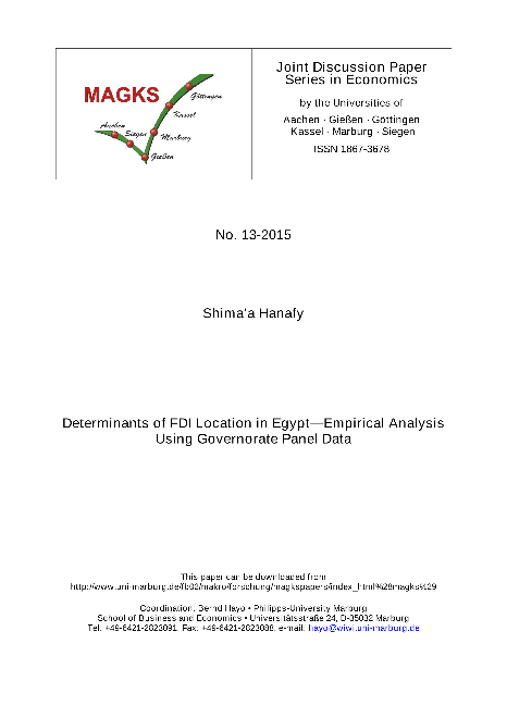 Determinants of FDI Location in Egypt—Empirical Analysis Using Governorate Panel Data