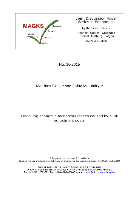 Modelling economic hysteresis losses caused by sunk adjustment costs