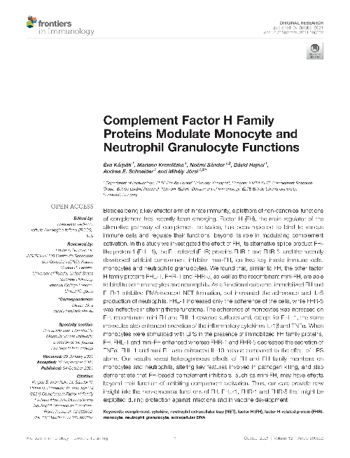 Complement Factor H Family Proteins Modulate Monocyte and Neutrophil Granulocyte Functions