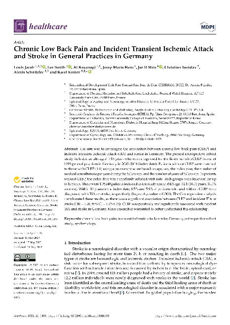 Chronic Low Back Pain and Incident Transient Ischemic Attack and Stroke in General Practices in Germany