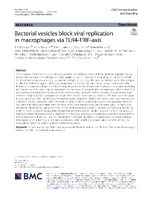 Bacterial vesicles block viral replication in macrophages via TLR4‑TRIF‑axis