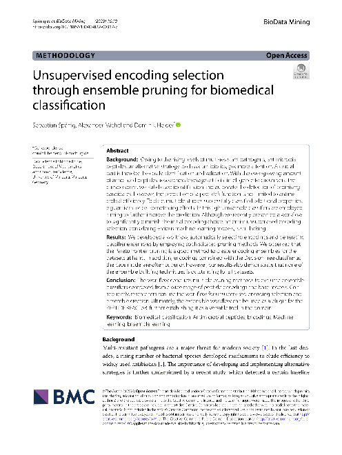 Unsupervised encoding selection through ensemble pruning for biomedical classification