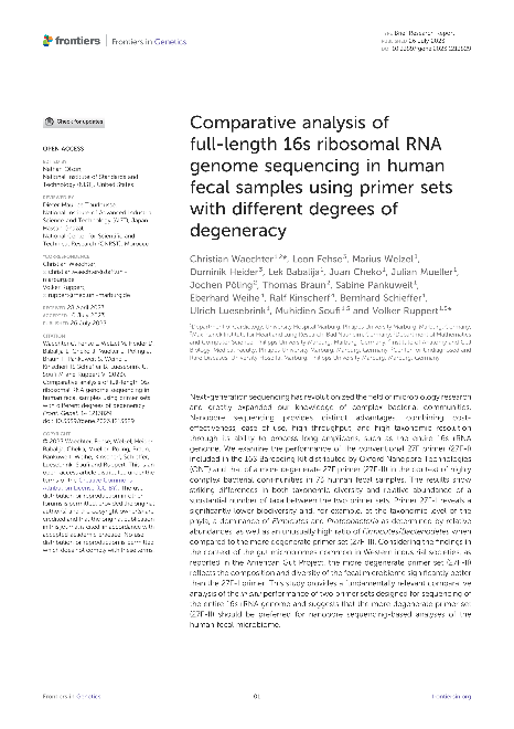 Comparative analysis of full-length 16s ribosomal RNA genome sequencing in human fecal samples using primer sets with different degrees of degeneracy