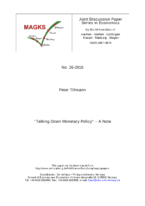 “Talking Down Monetary Policy” – A Note