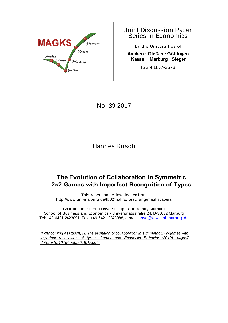 The Evolution of Collaboration in Symmetric 2x2-Games with Imperfect Recognition of Types