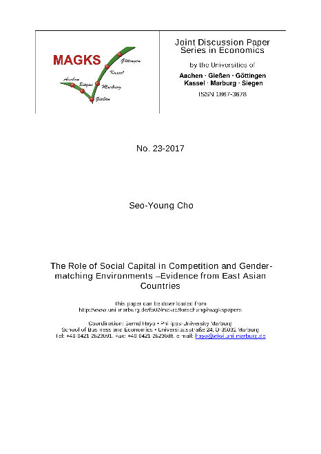 The Role of Social Capital in Competition and Gendermatching Environments –Evidence from East Asian Countries